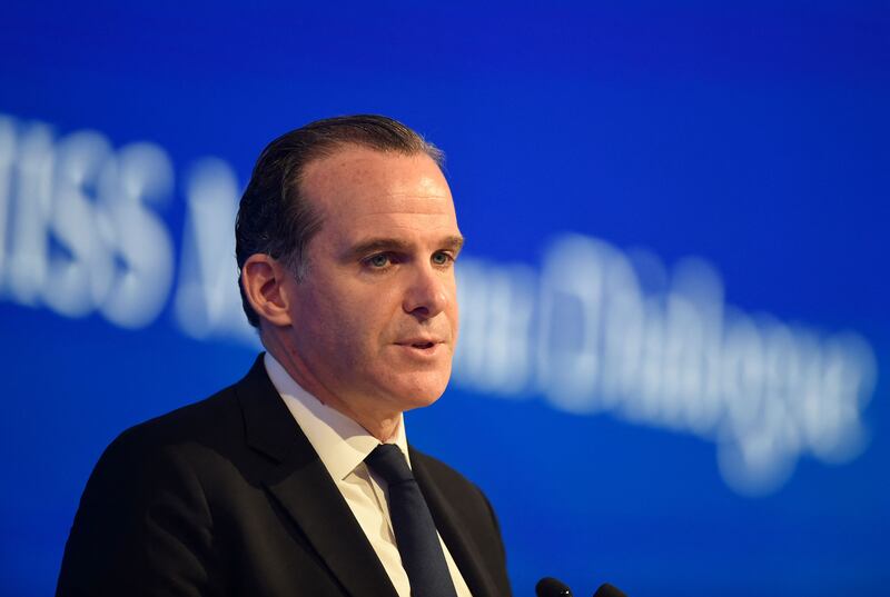 Brett McGurk speaking at the Manama Dialogue in Bahrain in November 2021.  AFP