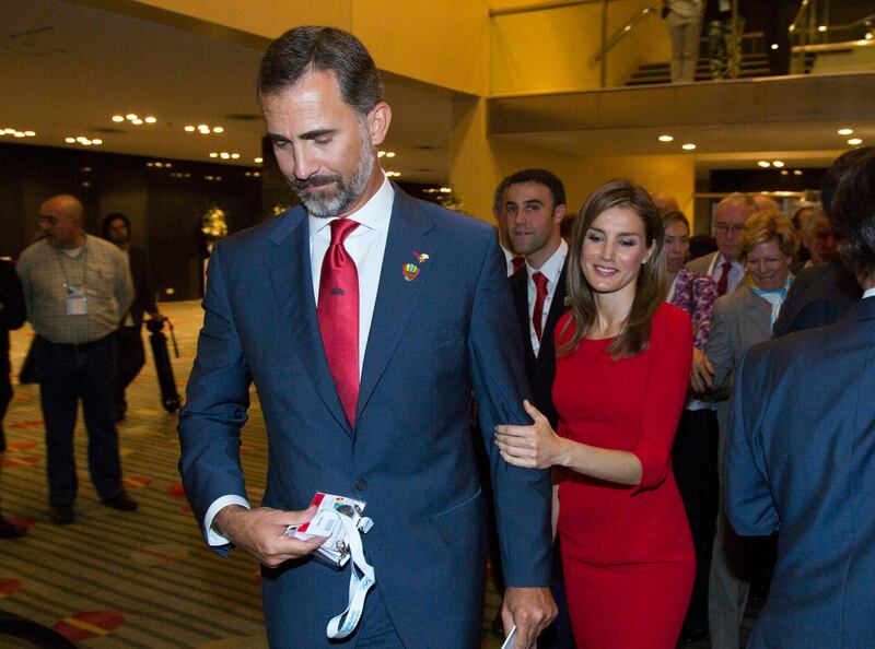Spain's Crown Prince Felipe and and Princess Letizia leave after Madrid's 2020 final presentation in 125 IOC session in Buenos Aires, Argentina, Saturday, Sept. 7, 2013.  Madrid has been eliminated as a host city for the 2020 Olympics, leaving Tokyo and Istanbul to advance to the final round. Madrid initially tied with Istanbul as an also-ran in the voting by the International Olympic Committee. Istanbul won the tiebreak vote 49-45. The winner will now be determined in a second-round vote between the Japanese and Turkish cities.(AP Photo/Ivan Fernandez) *** Local Caption ***  APTOPIX Argentina 2020 Vote Olympics.JPEG-0b379.jpg