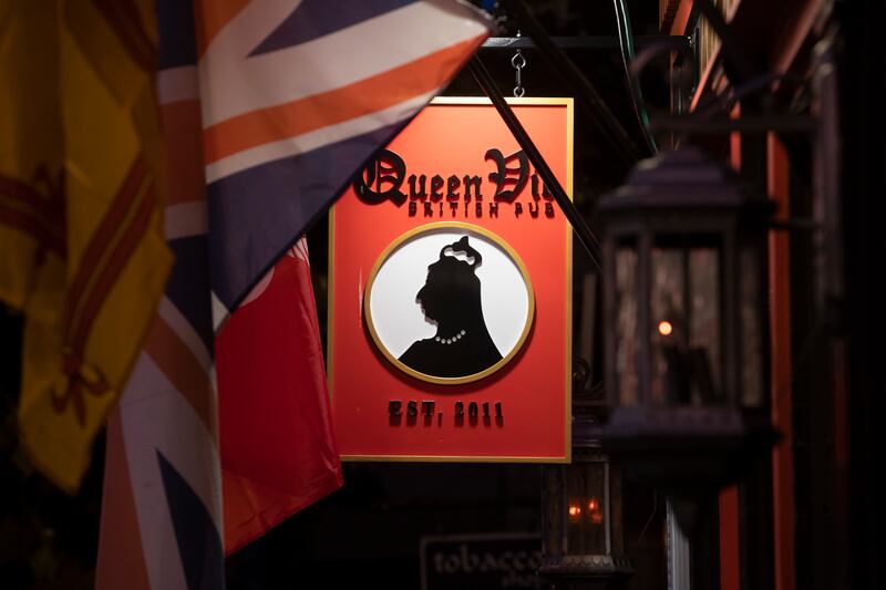 The entrance of a pub called The Queen Vic in Washington. EPA