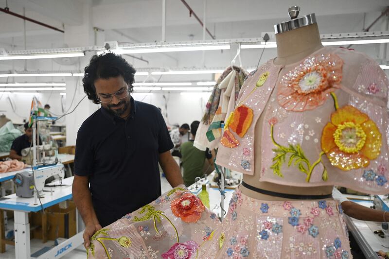Mishra reflects the same artistic urge as Monet who depicted nature on canvas. Mishra exhibits nature on haute couture gowns, known for their bursts of embroidered floral colours and petal-shaped ornamental flourishes