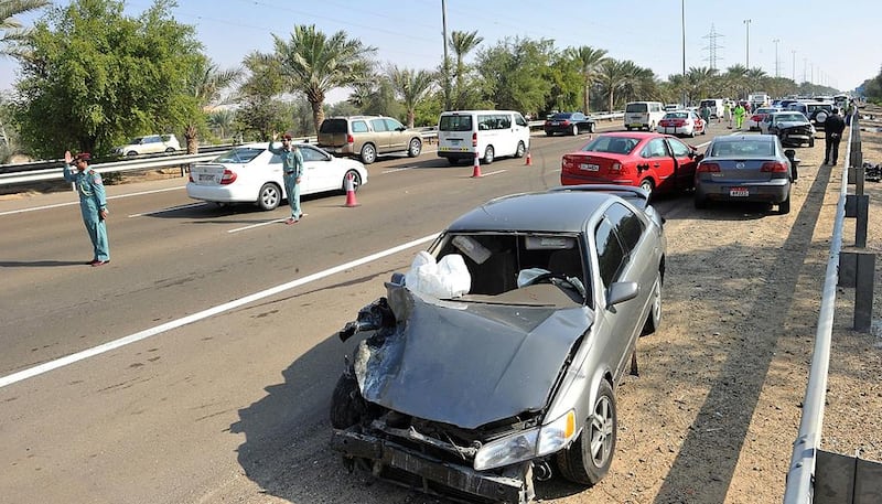 14 people were injured in the 57-vehicle pile-up on the motorway between Abu Dhabi and Al Ain in heavy fog this month. Security Media