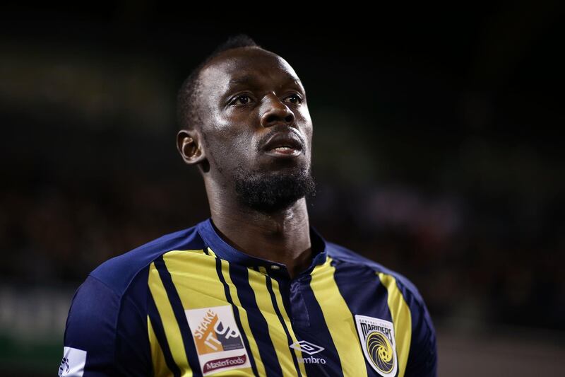 SYDNEY, AUSTRALIA - OCTOBER 12:  Usain Bolt of the Mariners walks onto the pitch during the pre-season friendly match between the Central Coast Mariners and Macarthur South West United at Campbelltown Sports Stadium on October 12, 2018 in Sydney, Australia.  (Photo by Matt King/Getty Images)