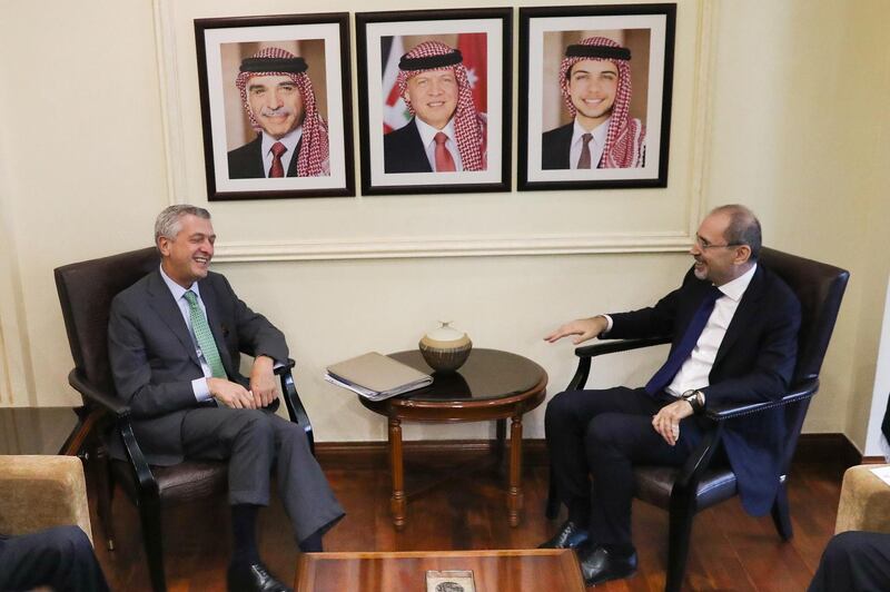 United Nations High Commissioner for Refugees Filippo Grandi meets with Jordan Foreign Minister Ayman Safadi in Amman, Jordan. EPA