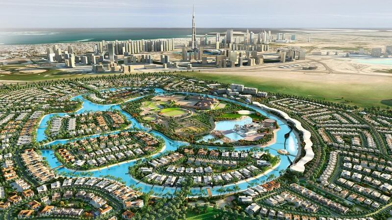 An aerial view of Meydan Sobha - District One located at a short distance of 2.9 kilometers from Burj Khalifa.