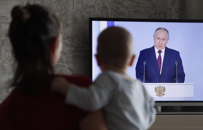 The televised address reached millions of homes in Russia. EPA