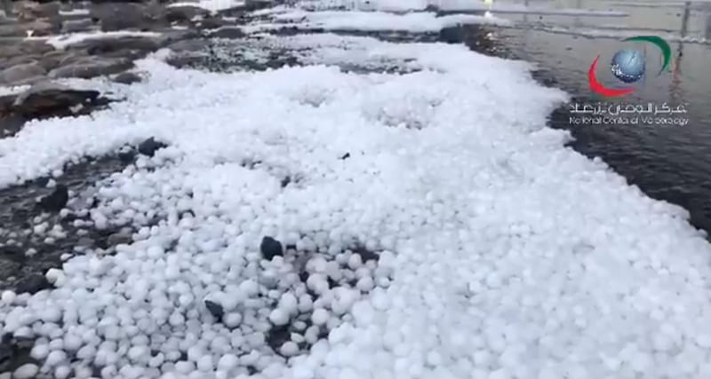 Screengrab from a video posted by forecasters in March shows the size of the hail that fell over Umm al Quwain. Courtesy: NCM