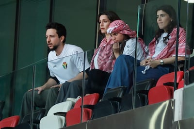 Prince Hussein, Princess Rajwa and Princess Salma at the match. AFP
