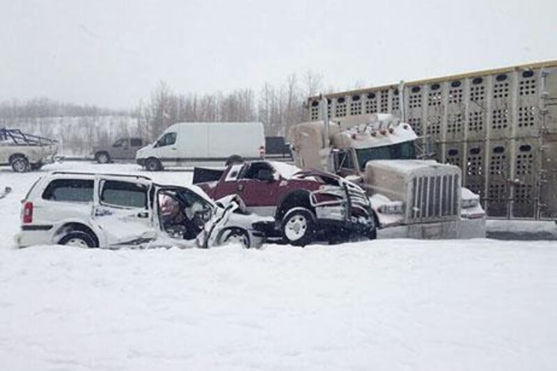Blizzards caused havoc on the roads in the Canadian province of Alberta.