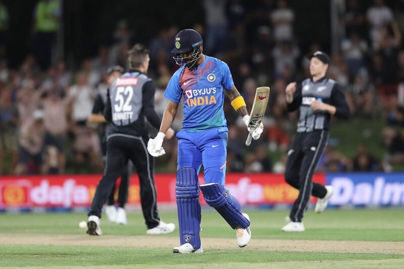 India’s KL Rahul was dismissed for 45, capping a brilliant T20 series. AFP