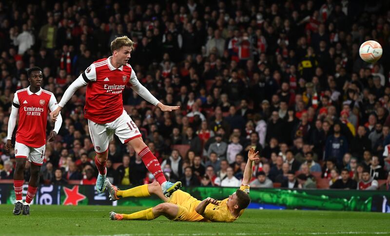 Rob Holding scores Arsenal's second goal. EPA