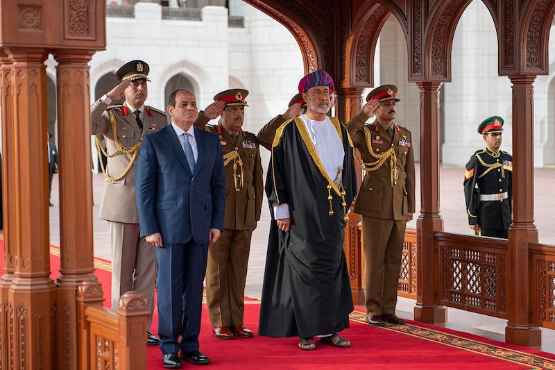 Oman's Sultan Haitham welcomes Egyptian President Abdel Fattah El Sisi in Oman. All photos: Oman News Agency