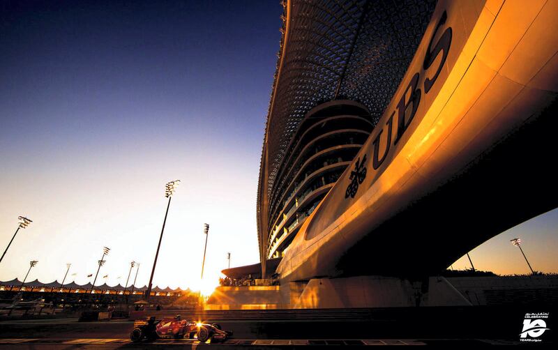 Kimi Raikkonen heads underneath the Yas Abu Dhabi during the 2014 Abu Dhabi Grand Prix. This is a tricky shot to shoot as the photographer - due to the surrounding fences - is unable to pan the camera with the motion of the car. Capturing the setting sun and a perfect starburst highlight off the Ferrari only adds to my happiness with the picture you see here.
