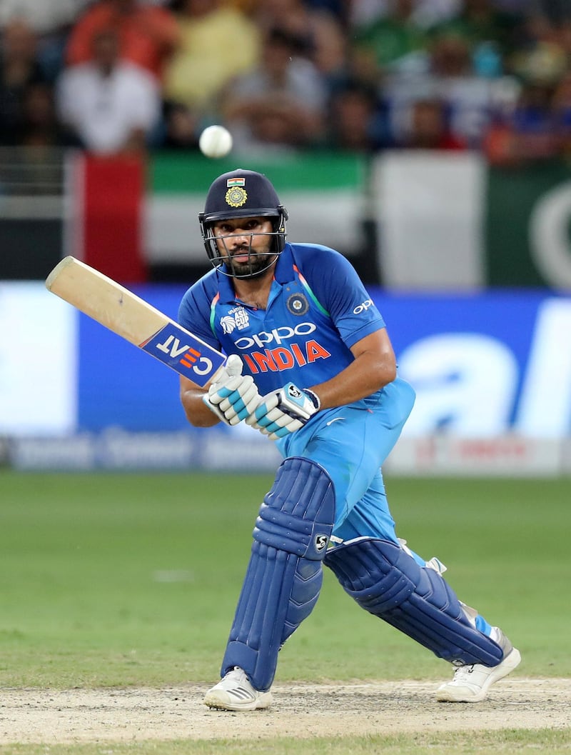 Dubai, United Arab Emirates - September 23, 2018: India's Rohit Sharma bats during the game between India and Pakistan in the Asia cup. Sunday, September 23rd, 2018 at Sports City, Dubai. Chris Whiteoak / The National