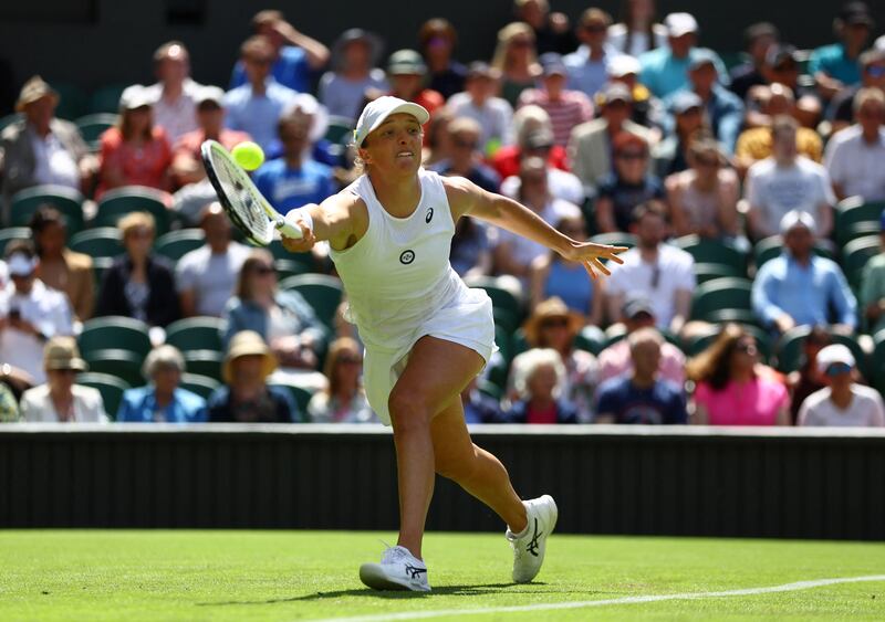 Iga Swiatek during her 6-0, 6-3 Wimbledon first-round win against Jana Fett on Tuesday, June 28, 2022