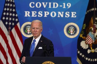 US President Joe Biden speaks during an event with the CEOs of Johnson & Johnson and Merck March 10, 2021 in Washington. AFP