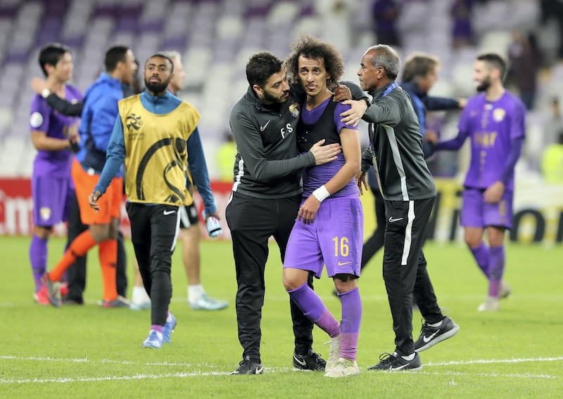 Al Ain, United Arab Emirates - Reporter: John McAuley: Mohamed Abdulrahman celebrates the win. Al Ain take on Bunyodkor in the play-off to game qualify for the 2020 Asian Champions League. Tuesday, January 28th, 2020. Hazza bin Zayed Stadium, Al Ain. Chris Whiteoak / The National
