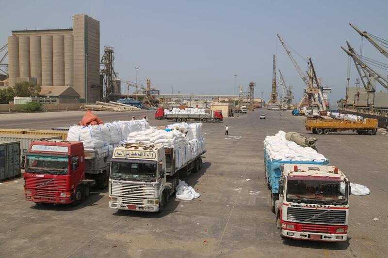 Food aid shipments from the World Food Programme (WFP) in the Yemeni port city of Hodeidah.   AFP