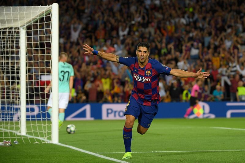 Barcelona's Luis Suarez celebrates after scoring the second goal during the UEFA Champions League Group F match against Inter Milan at Camp Nou in 2019. AFP