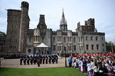 The third battalion of the Royal Welsh regiment at Cardiff Castle during the Welsh Proclamation of King Charles III. Getty Images
