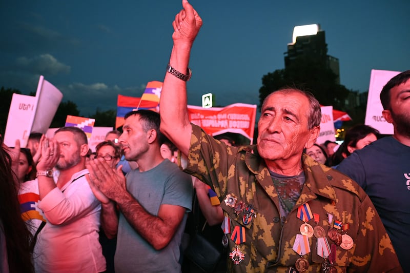 Demonstrators in Armenia's capital Yerevan, demanding the reopening of a blockaded road linking the Nagorno-Karabakh region to Armenia. AFP