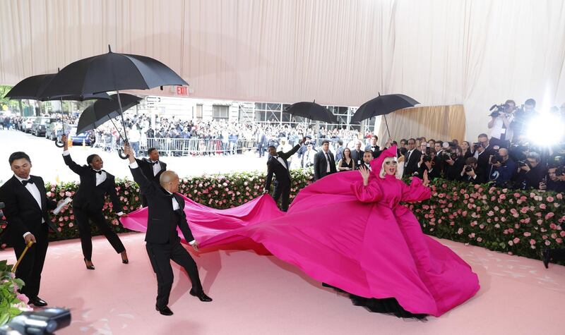 epa07552047 Lady Gaga arrives on the red carpet for the 2019 Met Gala, the annual benefit for the Metropolitan Museum of Art's Costume Institute, in New York, New York, USA, 06 May 2019. Pink dress by Brandon Maxwell. The event coincides with the Met Costume Institute's new spring 2019 exhibition, 'Camp: Notes on Fashion', which runs from 09 May until 08 September 2019.  EPA-EFE/JUSTIN LANE