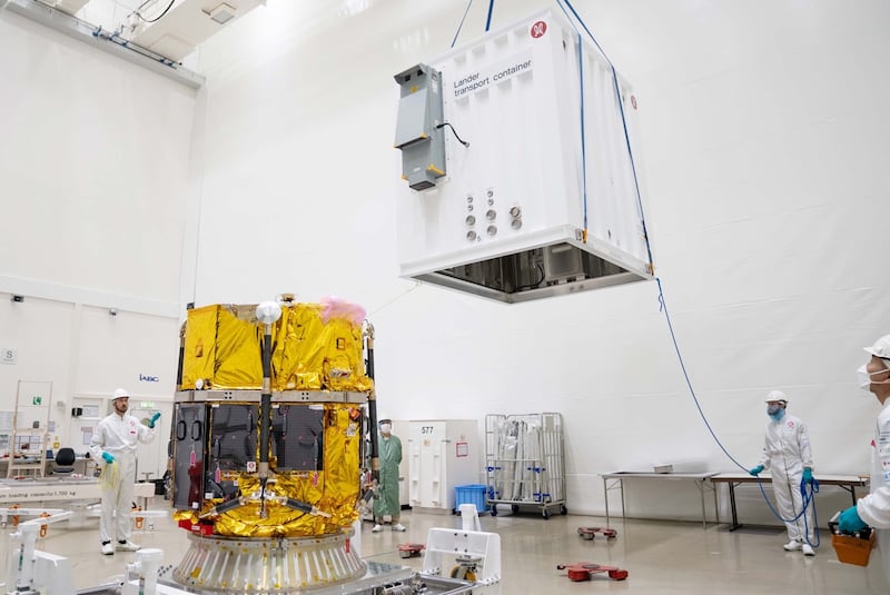 The Hakuto lander with the Rashid rover stored inside, ready to be shipped to Florida. Photo: ispace
