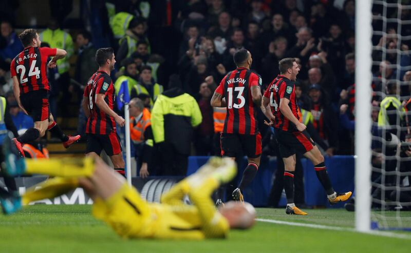 Bournemouth's Dan Gosling celebrates scoring their first goal. Paul Childs / Reuters