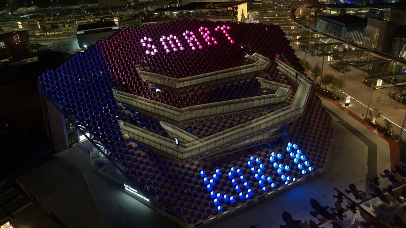 The 1,597 ‘smart’ multi-coloured cubes installed on the pavilion's enormous roof will spin constantly to create patterns and form sentences. Photo: Korea pavilion