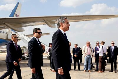 US Secretary of State Antony Blinken arrives in Cairo from Saudi Arabia. AP