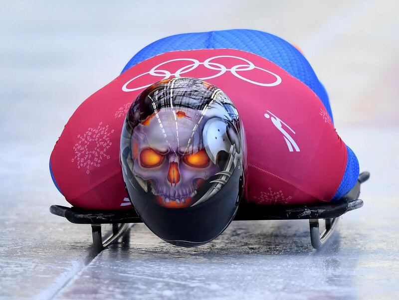 Italy's Joseph Luke Cecchini on a practise skeleton run at the Olympic Sliding Centre in Pyeongchang, South Korea. Mark Ralston / AFP Photo