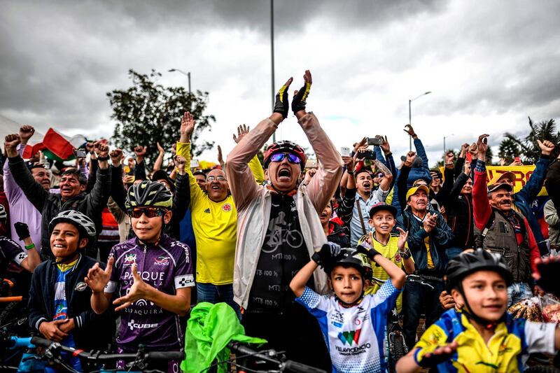 Colombians celebrate as they watch the Tour de France in Zipaquira, Cundinamarca, Colombia on July 27, 2019.
Egan Bernal was poised to become Colombia's first Tour de France winner and the youngest of any nationality since 1909. AFP