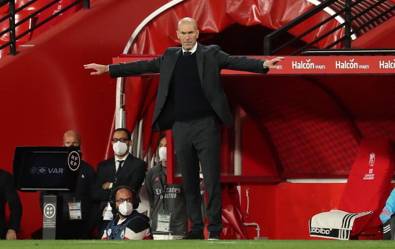 Real Madrid's head coach Zinedine Zidane at Los Carmenes stadium. EPA