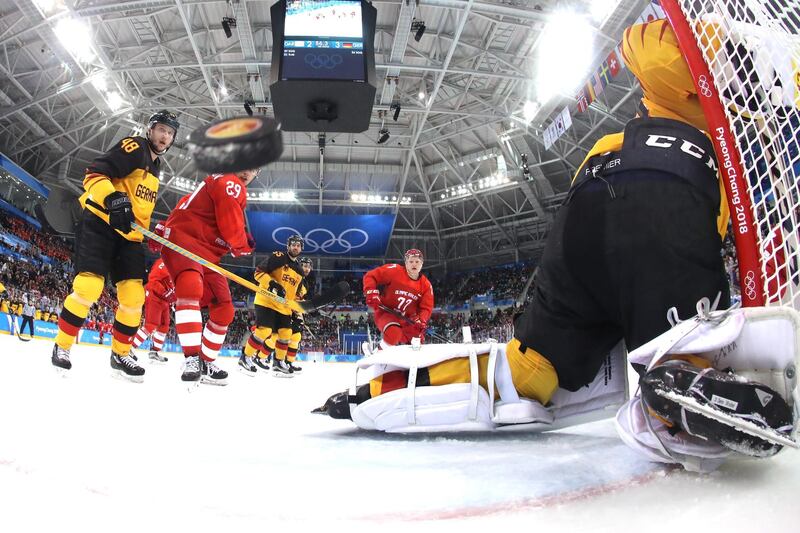 Danny Aus Den Birken of Germany allows a goal by Nikita Gusev from Russia in the third period during the Men's Gold Medal Game on day sixteen of the PyeongChang 2018 Winter Olympic Games.  Bruce Bennett / Getty Images