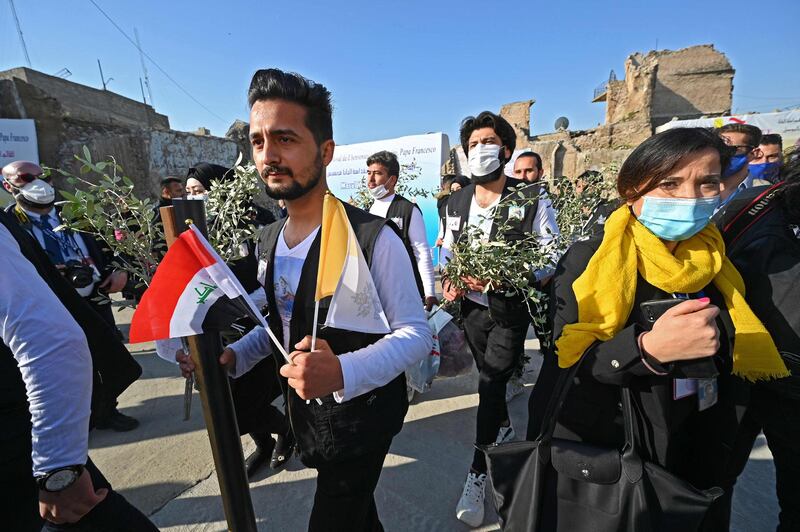 Iraqis in the northern city of Mosul get ready to welcome Pope Francis. AFP