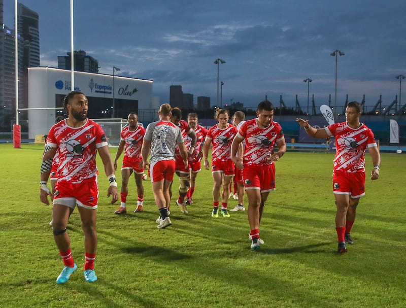Dubai Tigers leave the field during the West Asia Premiership game against Bahrain.