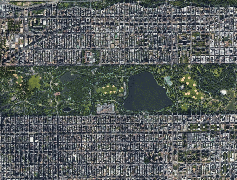 Central Park, the fifth-largest park in New York City, covers an area of 3.41 sq km. Photo: Google Maps