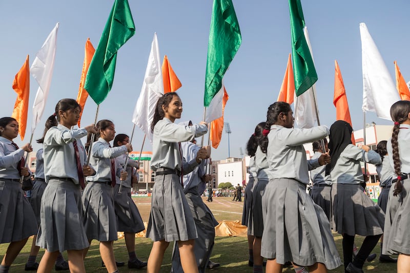 DUBAI, UNITED ARAB EMIRATES, 26 JANUARY 2016. Indian Republic Day celebration parade at the Indian High School in Oudh Metha road. (Photo: Antonie Robertson/The National) ID: 44999. Journalist: Ramola Talwar. Section: National. *** Local Caption ***  AR_2601_India_Republic_Day-07.JPG