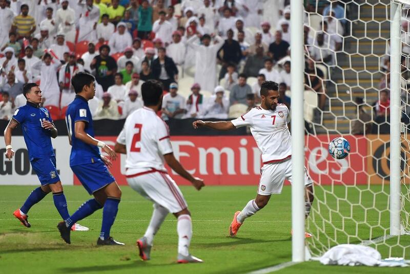 Ali Mabkhout of UAE scores the opening goal. Tom Dulat / Getty Images