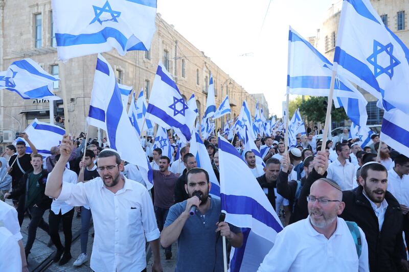 Right-wing activists march in Jerusalem. EPA
