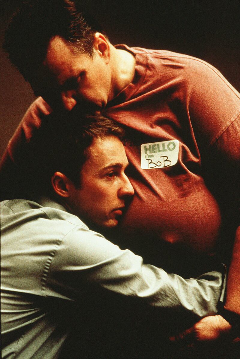 Edward Norton and Meat Loaf in a scene from the 1999 cult classic 'Fight Club'.