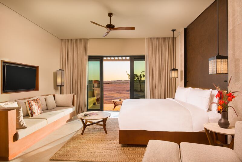 A terrace room at Alila Hinu Bay in Mirbat, Oman, where prices start at $312. All photos: Alila Hinu Bay