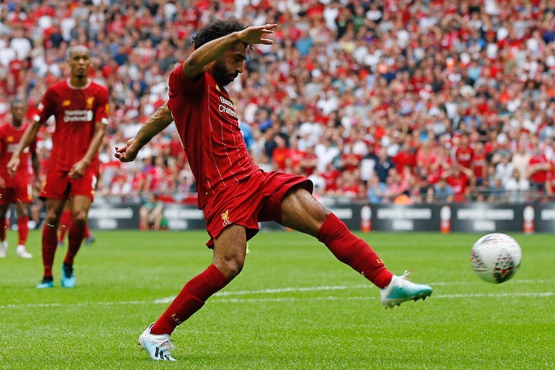 Mohamed Salah shoots over the bar during the first half. EPA