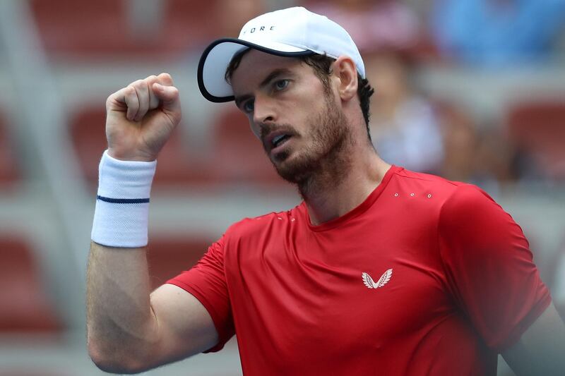 BEIJING, CHINA - OCTOBER 02:  Andy Murray of Great Britain celebrates after defeating Cameron Norrie of Great Britain during the Men's singles 2 round of 2019 China Open at the China National Tennis Center on October 2, 2019 in Beijing, China.  (Photo by Lintao Zhang/Getty Images)