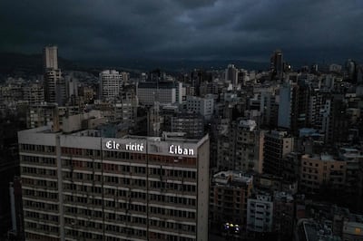 Beirut in darkness during a power cut in April 2021. Lebanon's long-running economic crisis is being worsened by fallout from the Israel-Gaza war. AFP
