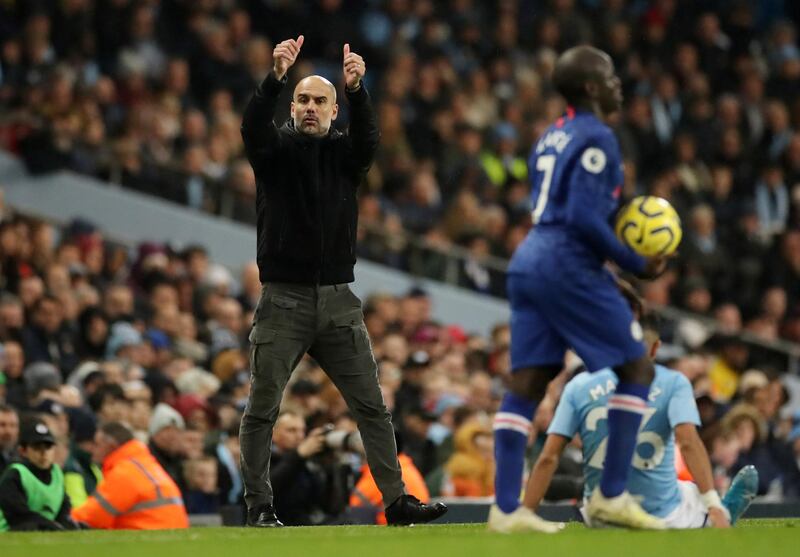 Manchester City manager Pep Guardiola reacts. Reuters