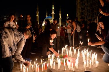 A vigil in Martyrs' Square, Beirut, to remember anti-government activist Alaa Abou Fakher, who was killed on November 12. Wael Hamzeh / EPA