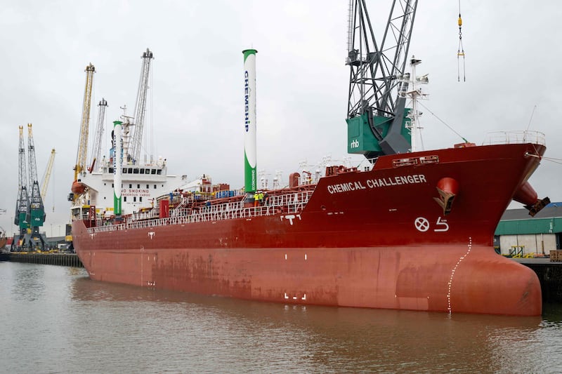 The Chemical Challenger is the world's first chemical tanker ship fitted with massive rigid aluminium sails. AFP