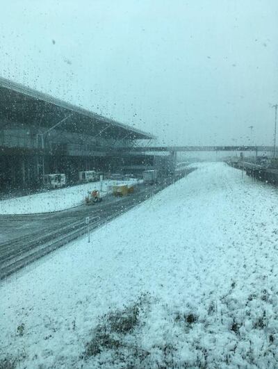 The runway at Stansted Airport was temporarily shut as staff worked to clear the snow and ice. Rachael Coppin/ Facebook.