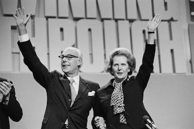 Margaret Thatcher and husband Denis attend a Conservative party conference in Brighton in 1984. Getty Images