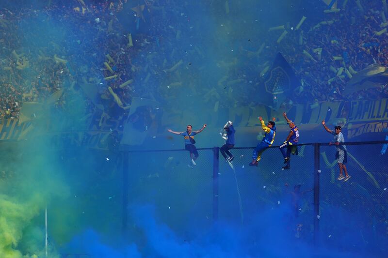 Fans celebrate in La Bombonera in Buenos Aires, Argentina, before a football match between Boca Juniors and Independiente. Reuters